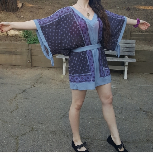 Free People kimono Style Patterned Blue Mini Dress - Picture 6 of 7